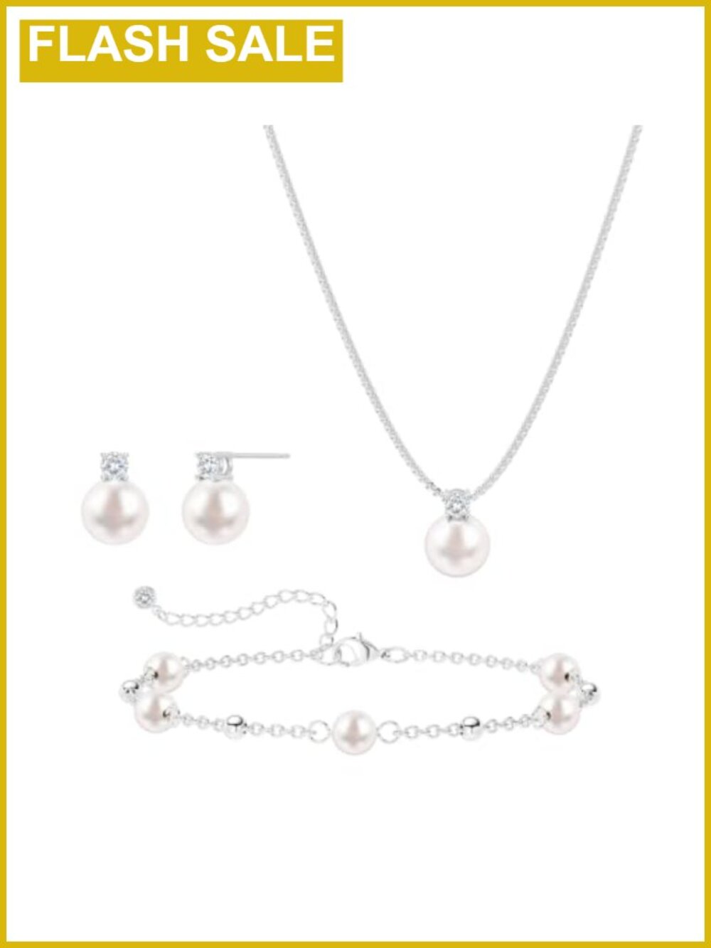 Pearl Jewelry Set 14K Gold Plated Necklace Earrings Bracelet Bridal